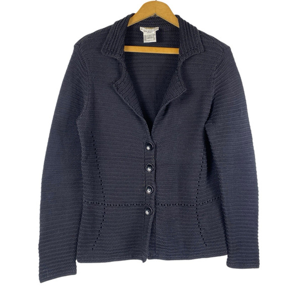 Talbots Knit Blazer Jacket Cardigan PS Black Mercerized Cotton Old Money Preppy - Picture 1 of 11